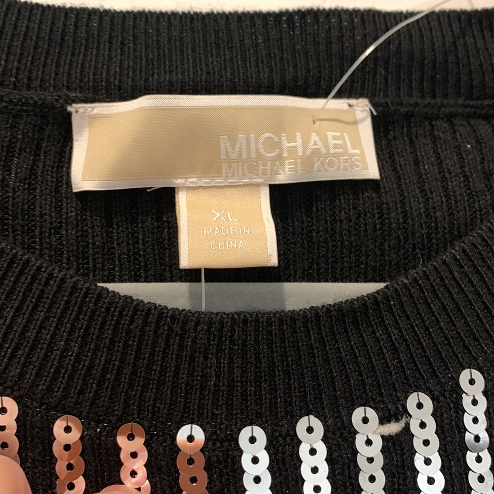 Michael Kors Black Full Front Silver Sequin Sweater.NWT size XL New Year Eve top - Picture 3 of 4